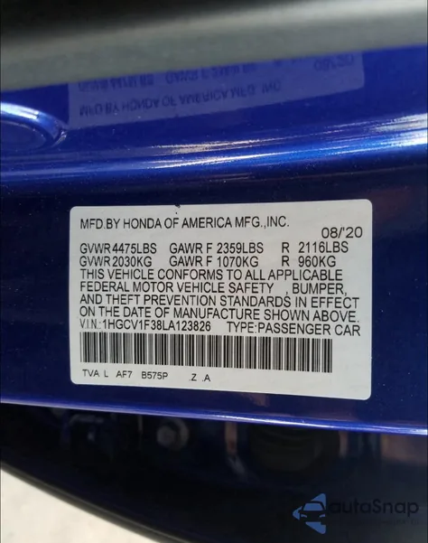 2020 Honda Accord Sport from USA, damaged, VIN 1HGCV1F38LA123826